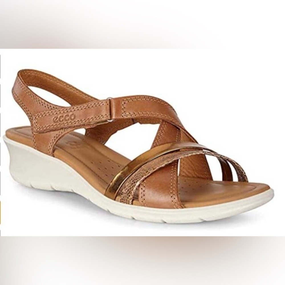 ECCO Sz 41 US 10-10.5 Felicia Leather Wedge Sandals Adjustable Straps Exc Cond